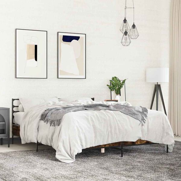 vidaXL sengestel 150x200cm konstrueret tr&aelig; og metal r&oslash;get egetr&aelig;sfarve