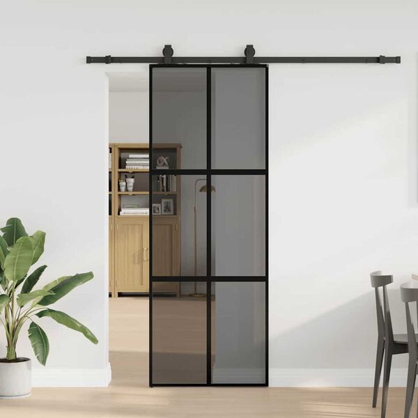 vidaXL skyded&oslash;r med hardwares&aelig;t 76x205 cm h&aelig;rdet glas sort