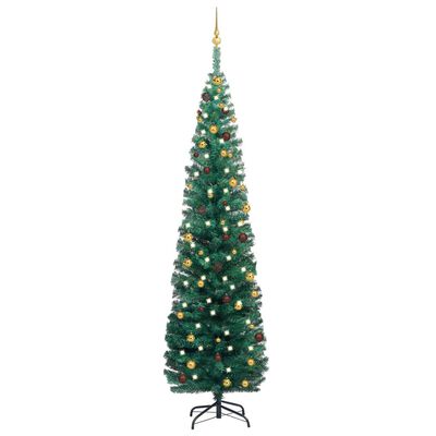 vidaXL smalt kunstigt juletræ med lys og kuglesæt 240 cm grøn