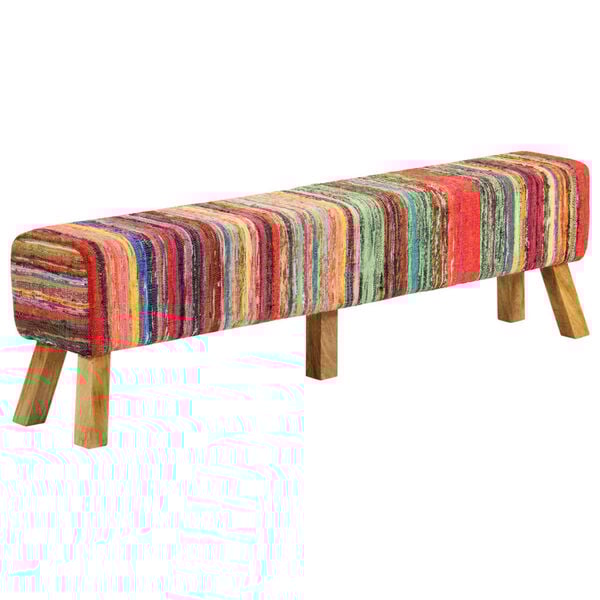 vidaXL bænk 160 cm chindi-stof og massivt mangotræ flerfarvet