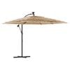 vidaXL haveparasol med LED-lys og st&aring;lstang 246x246x230 cm brun