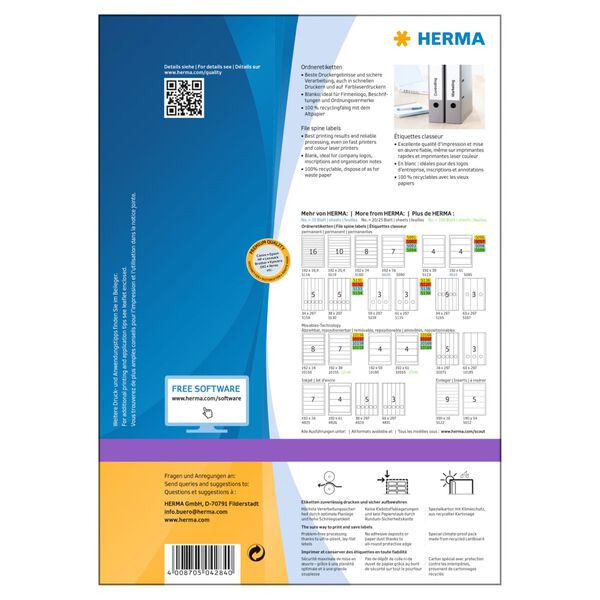 HERMA permanente rygetiketter A4 192x61 mm 100 ark uigennemsigtig hvid