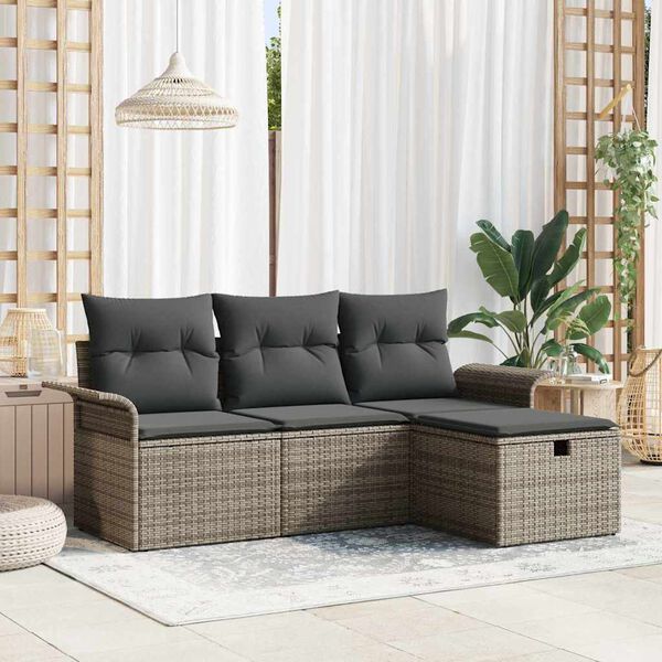 vidaXL Havesofa Sæt med pude med opbevaring 4 pcs Poly rattan