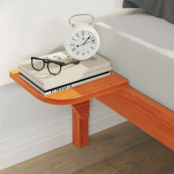 vidaXL Sengestel med sideborde Voks brun 140 x 210 cm Massiv fyrretr&aelig;