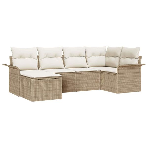 vidaXL Havesofa Sæt med pude 6 pcs Beige polyrattan