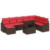 vidaXL Sofa S&aelig;t 9 stk. Brun og R&oslash;d polyrattan