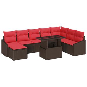 vidaXL Sofa S&aelig;t 9 stk. Brun og R&oslash;d polyrattan