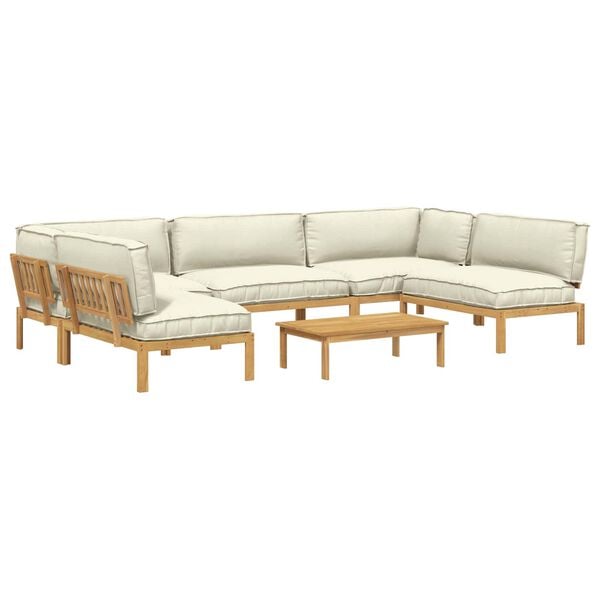 vidaXL Sofa S&aelig;t med pude Ensfarvet 6 pcs Creme Massivt Akacietr&aelig;