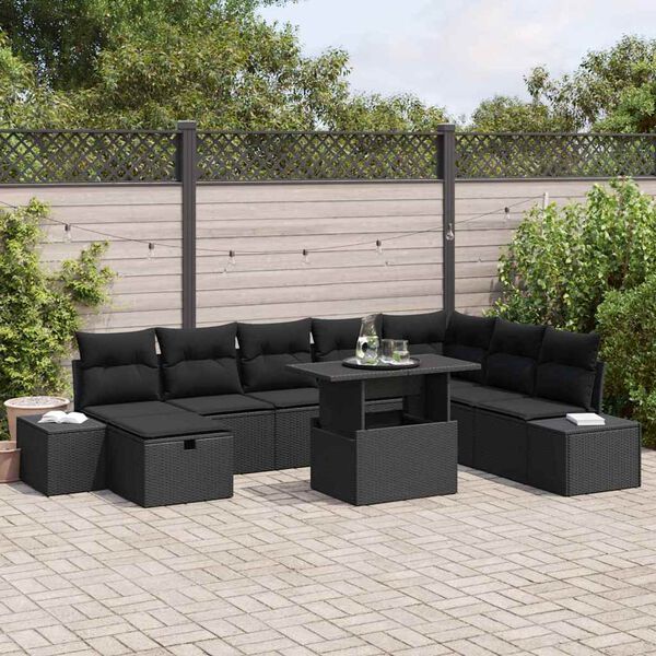 vidaXL Havesofa S&aelig;t 11 pcs Sort Poly rattan