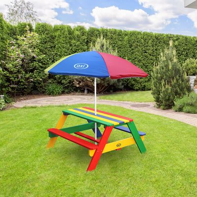 AXI picnicbord med parasol til børn Nick regnbuefarvet