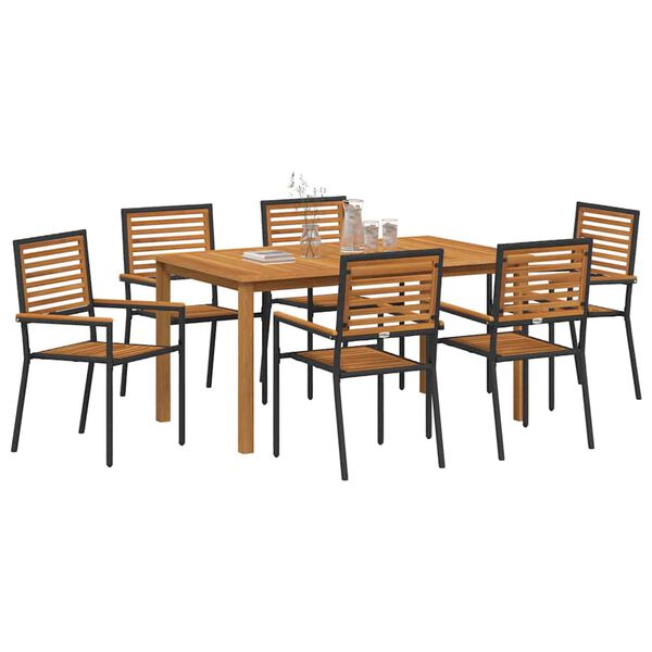 vidaXL Have Spisebordssæt 7 pcs Sort Poly rattan