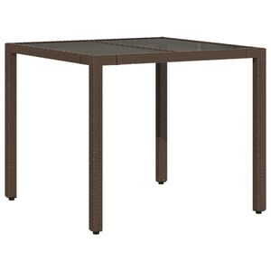 vidaXL havebord med glastop 90x90x75 cm polyrattan brun