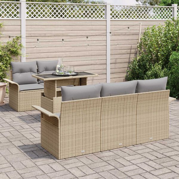 vidaXL Havesofa Sæt med pude med opbevaring 6 pcs Beige Poly Rattan