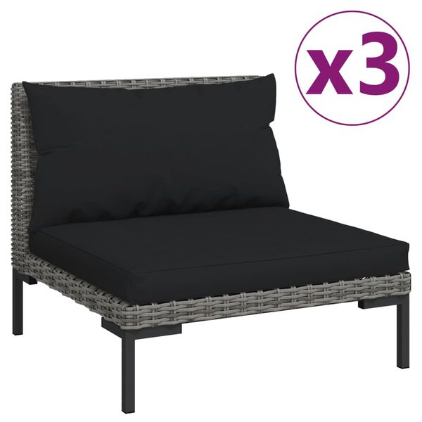 vidaXL moduler til havesofa 3 stk. med hynder halvrundt polyrattan