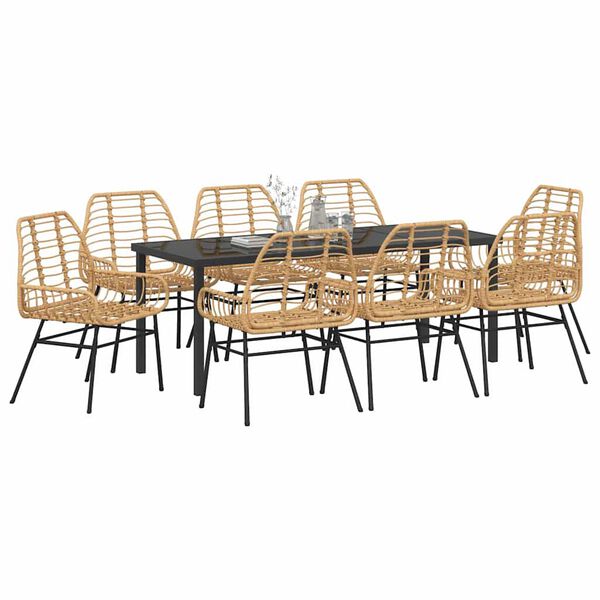 vidaXL Have Spisebordss&aelig;t 9 pcs Brun polyrattan