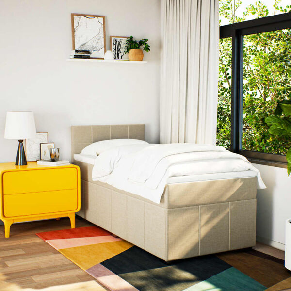 vidaXL kontinentalseng med madras 100x200 cm stof cremefarvet