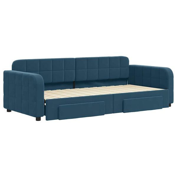 vidaXL daybed med udtr&aelig;k og skuffer 90x200 cm velour bl&aring;