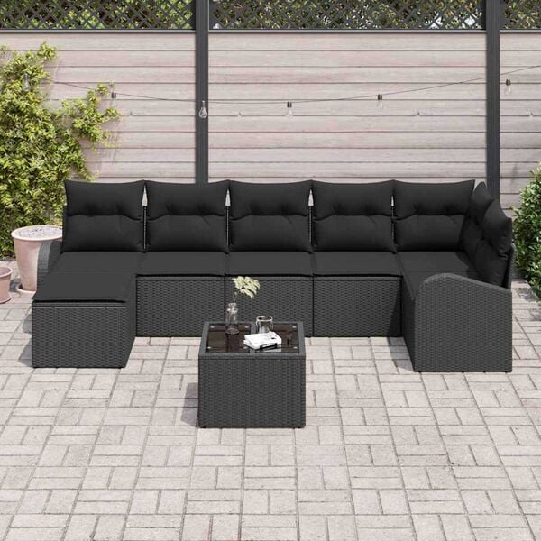 vidaXL Sofa S&aelig;t med pude med opbevaring 8 pcs Sort polyrattan