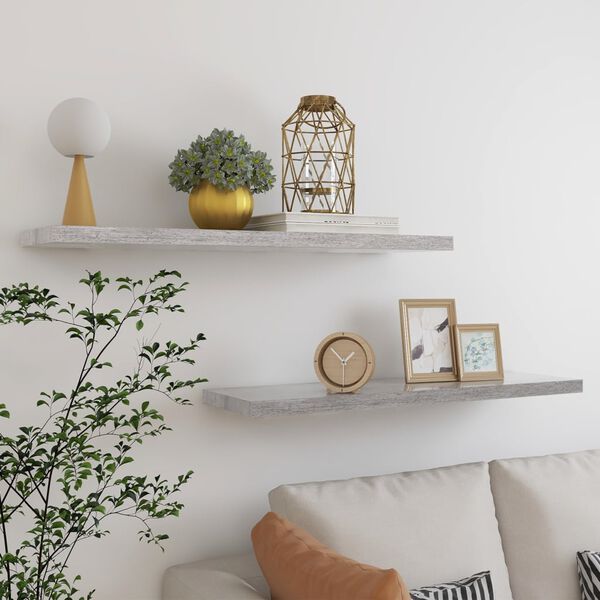 vidaXL svævehylder 2 stk. 90x23,5x3,8 cm MDF betongrå