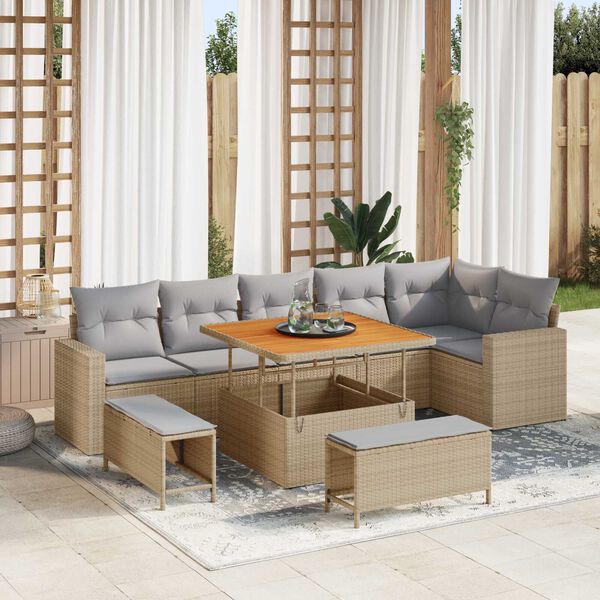 vidaXL Havesofa Sæt 9 pcs Beige polyrattan