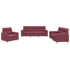 vidaXL sofas&aelig;t 3 dele med puder stof vinr&oslash;d