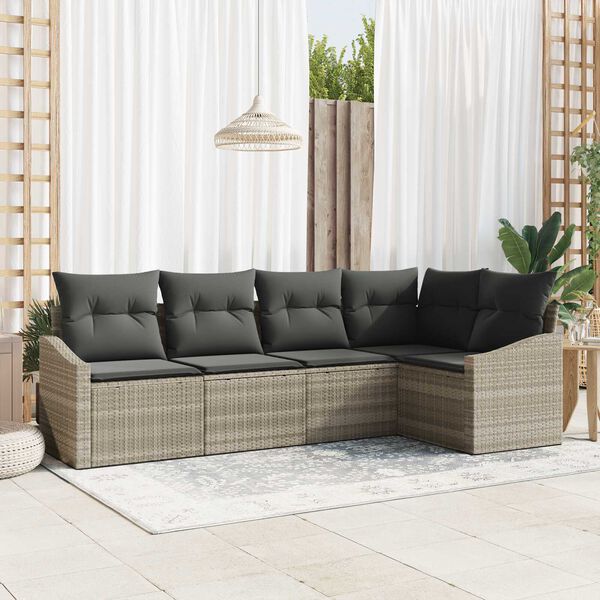 vidaXL Sofa Sæt med pude 5 pcs Lysegrå polyrattan