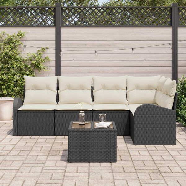 vidaXL Havesofa Sæt med pude 6 pcs Sort og hvid Poly rattan