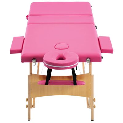 vidaXL sammenfoldeligt massagebord med træstel 3 zoner lyserød