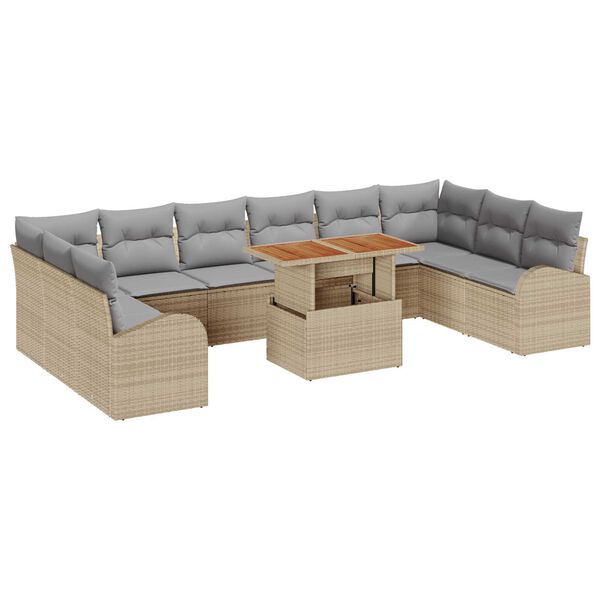 vidaXL Havesofa Sæt med opbevaring 11 pcs Beige Poly rattan