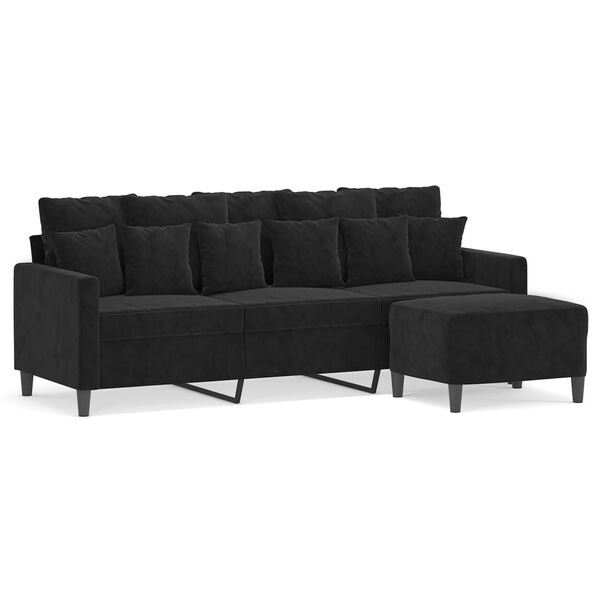 vidaXL 3-personers sofa med fodskammel 180 cm velour sort