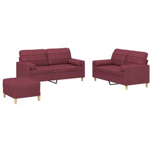 vidaXL sofas&aelig;t 3 dele med puder stof vinr&oslash;d
