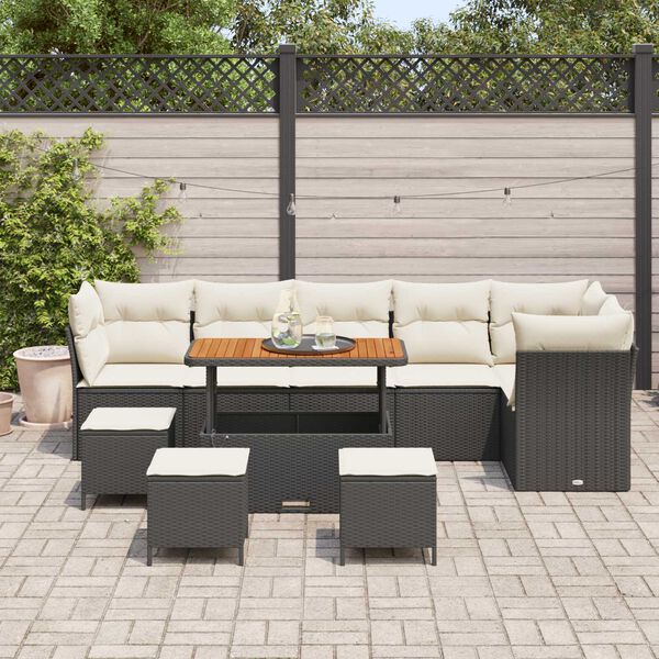 vidaXL Havesofa S&aelig;t 10 pcs Sort polyrattan