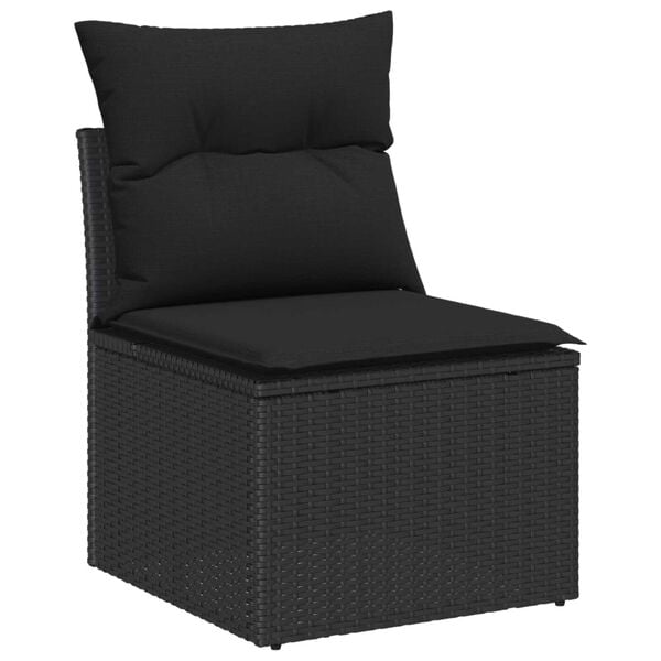 vidaXL Havesofa Sæt med pude 9 pcs Sort Poly rattan