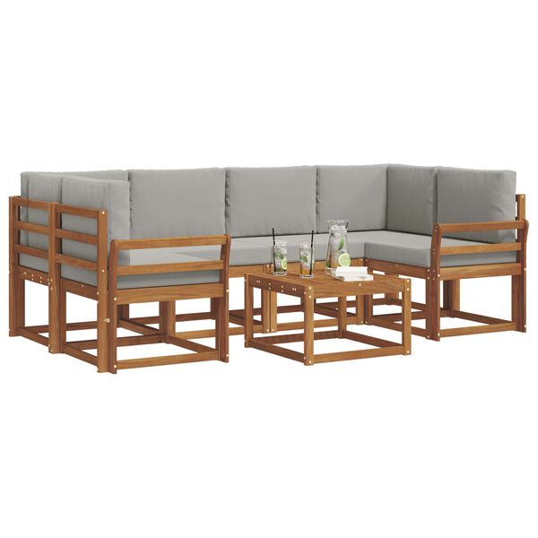 vidaXL Udend&oslash;rs sofagruppe med pude 7 pcs Naturlig og Lys Gr&aring;