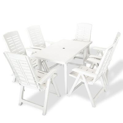 vidaXL udendørs spisebordssæt 7 dele plastik hvid