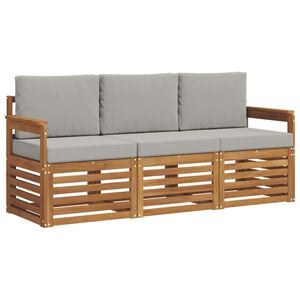 vidaXL Sofas&aelig;t med pude 3 pcs Naturlig og Lys Gr&aring; Massivt Akacietr&aelig;