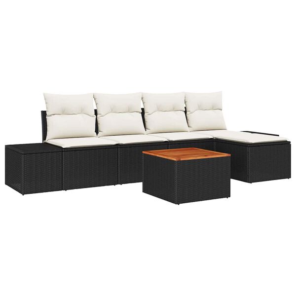 vidaXL Havesofa S&aelig;t med pude 6 pcs Sort polyrattan