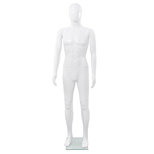 vidaXL mannequin mand fuld figur glassokkel hvid h&oslash;jglans 185 cm