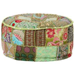 vidaXL puffe med patchwork rund bomuld h&aring;ndlavet 40 x 20 cm gr&oslash;n