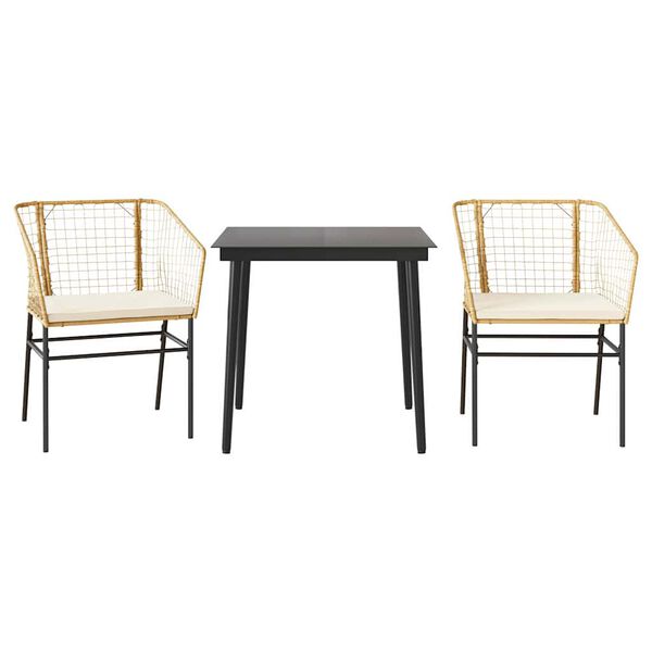 vidaXL 3 dele spisebordss&aelig;t til haven m. hynder polyrattan glas brun