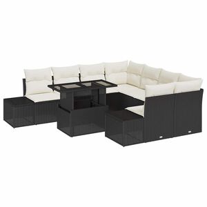 vidaXL Havesofa S&aelig;t med pude 9 pcs Sort og Cream polyrattan