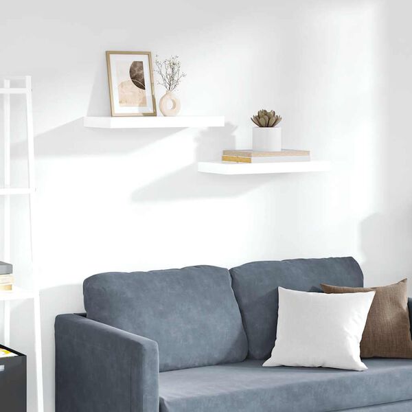 vidaXL v&aelig;ghylder 2 stk. 50x23x3,8 cm MDF hvid h&oslash;jglans