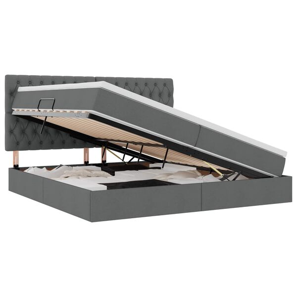 vidaXL Seng med opbevaring og LED M&oslash;rkegr&aring; 200 x 200 cm Polyester