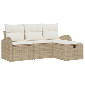 vidaXL Havesofa S&aelig;t med pude med opbevaring 4 pcs Beige Poly rattan