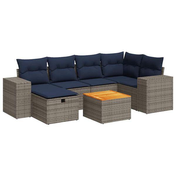 vidaXL sofaes&aelig;t til haven 7 dele med hynder polyrattan gr&aring;