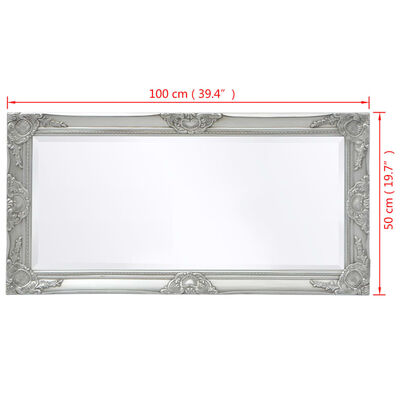 vidaXL vægspejl 100x50 cm barokstil sølvfarvet