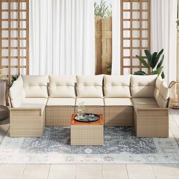 vidaXL Havesofa S&aelig;t med pude 8 pcs Beige polyrattan