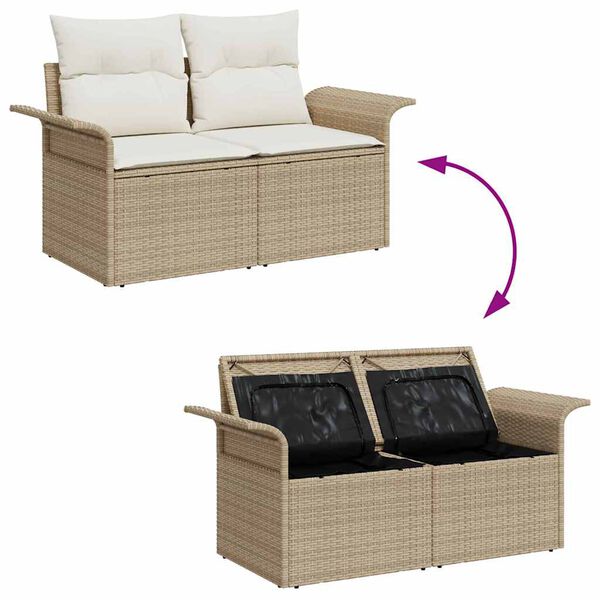 vidaXL Havesofa S&aelig;t med pude med opbevaring 7 pcs Beige Poly rattan
