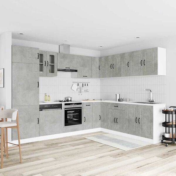 vidaXL k&oslash;kkenskabss&aelig;t Kalmar 14 dele konstrueret tr&aelig; beton gr&aring;