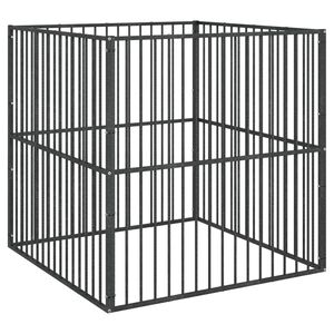 vidaXL hundeg&aring;rd 4 paneler galvaniseret st&aring;l sort